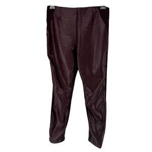 Ellen Tracy Faux Leather Pants Burgundy Size M Skinny Ponte Knit Stretch Hi Rise